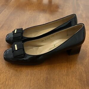 Salvatore Ferragamo black patent leather shoes